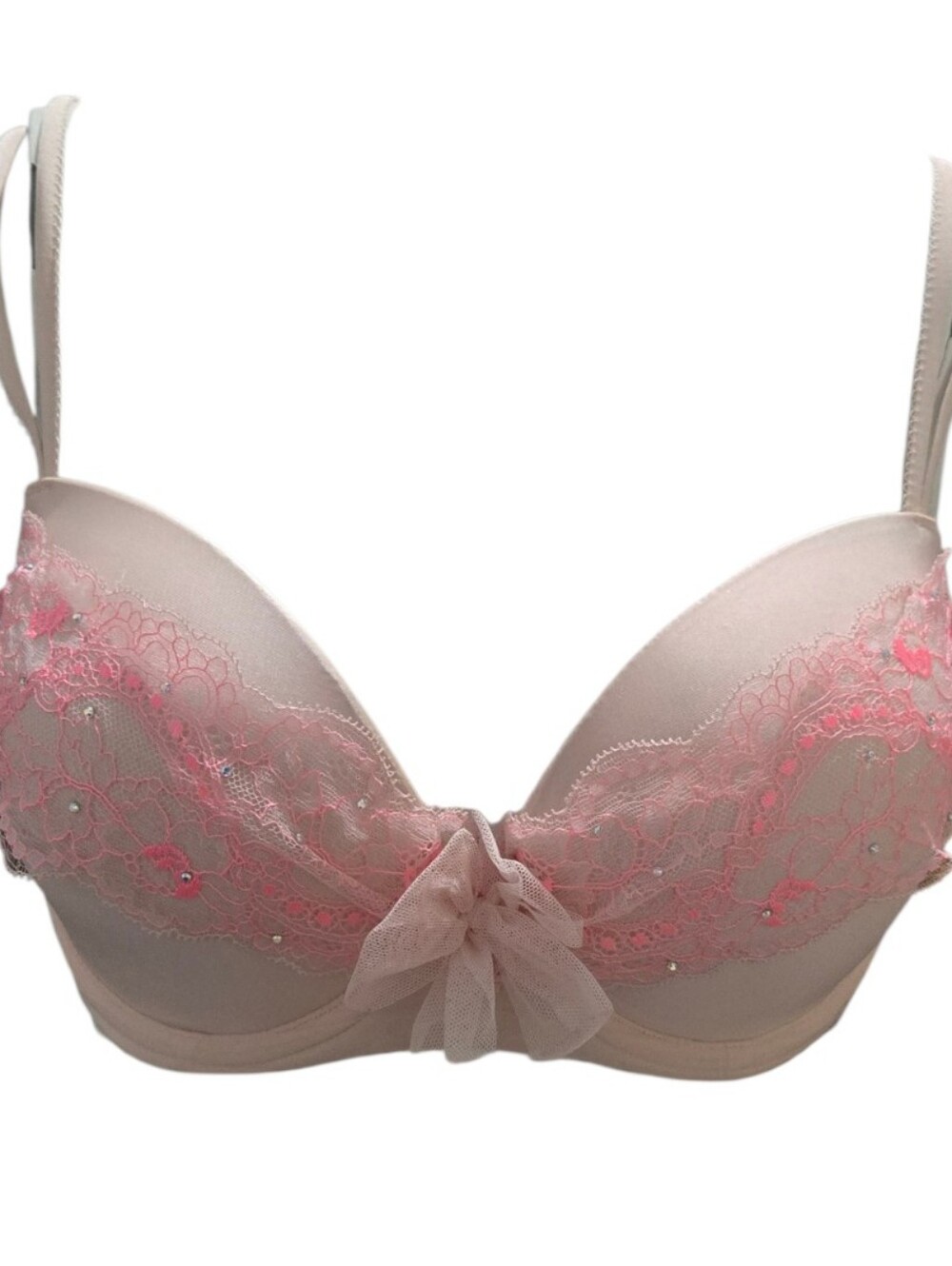 Victoria’s Secret Dream Angels Pink Lace Rhinestone Bow Bra 32DDD